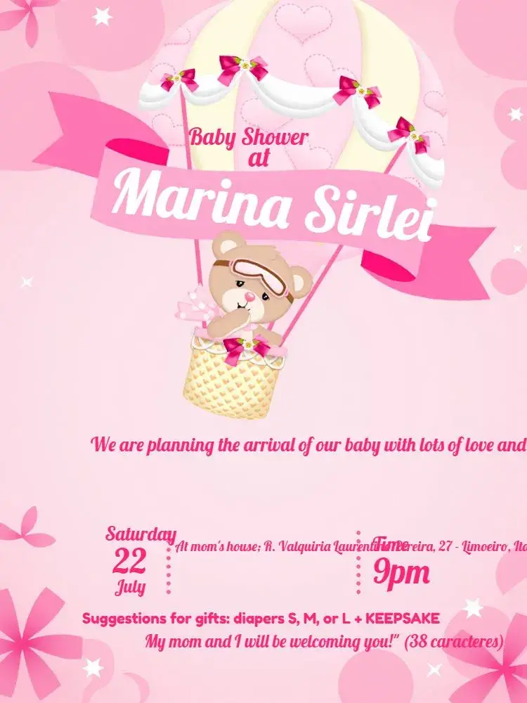 Diaper Shower Bear Balloon Banner invitation