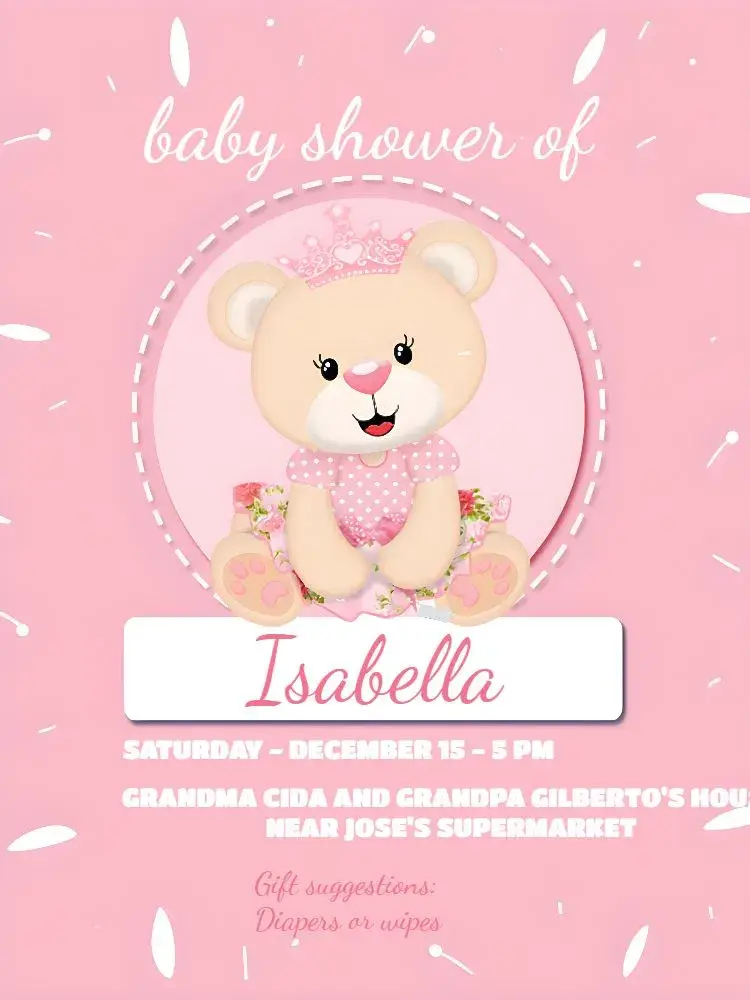 Princess Pink Teddy Bear Baby Shower invitation