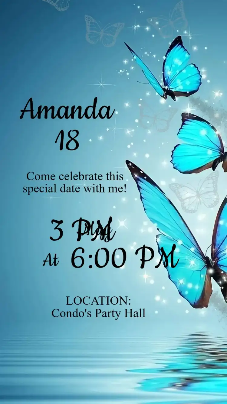 Blue Butterfly Birthday Invitation