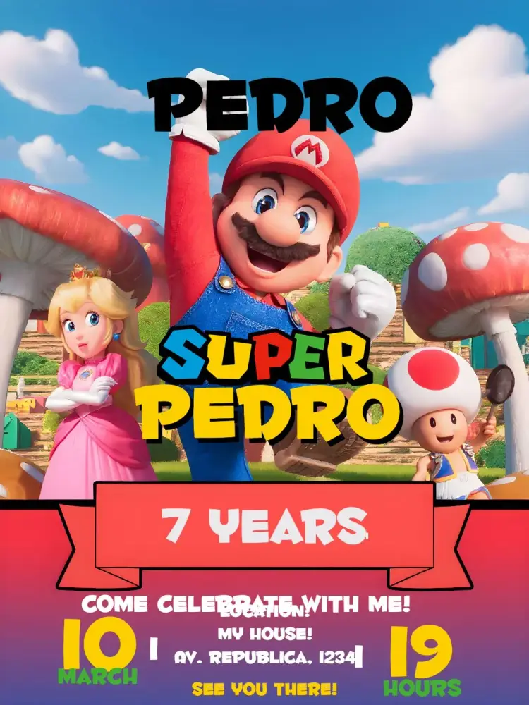 Super Mario Bros Peach invitation