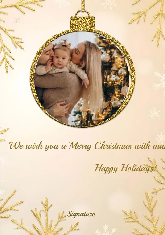 Invitation Golden Merry Christmas Card With Photo Celebration – Commemorative Dates theme golden, sparkly, festive, elegant, modern