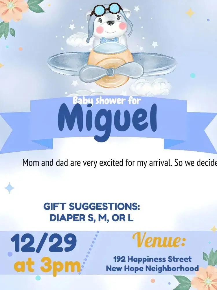 Invitation Baby Shower White Aviator Bear – Diaper Shower theme aviator, children's, soft, white, blue, orange
