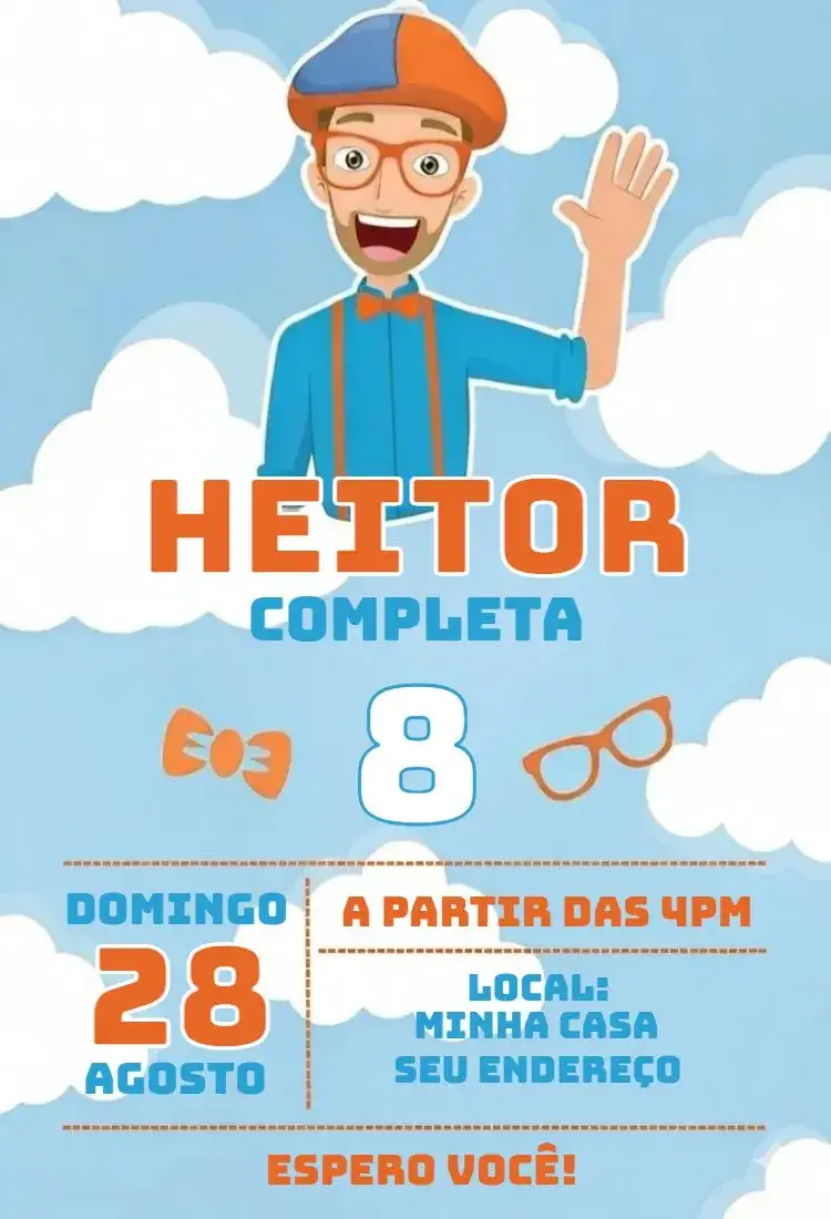 Invitation Blippi 1 – Birthday theme colorful, playful, modern, fun, childlike, themed
