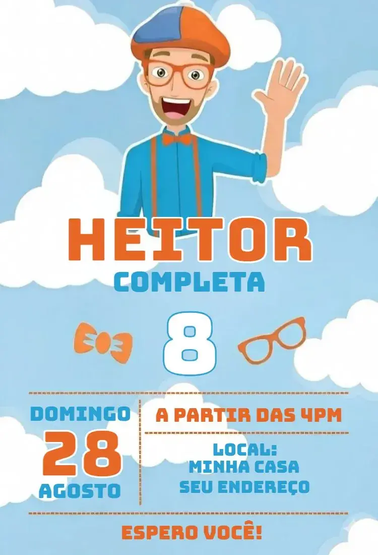 Invite Blippi 1 editable and customizable
