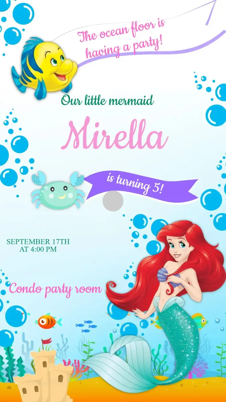 Little Mermaid Ariel Birthday Invitation