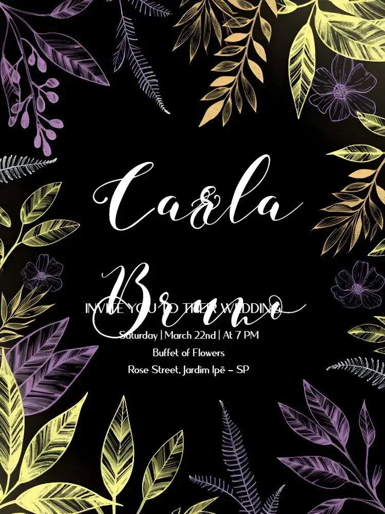 Colorful Foliage Black Wedding invitation