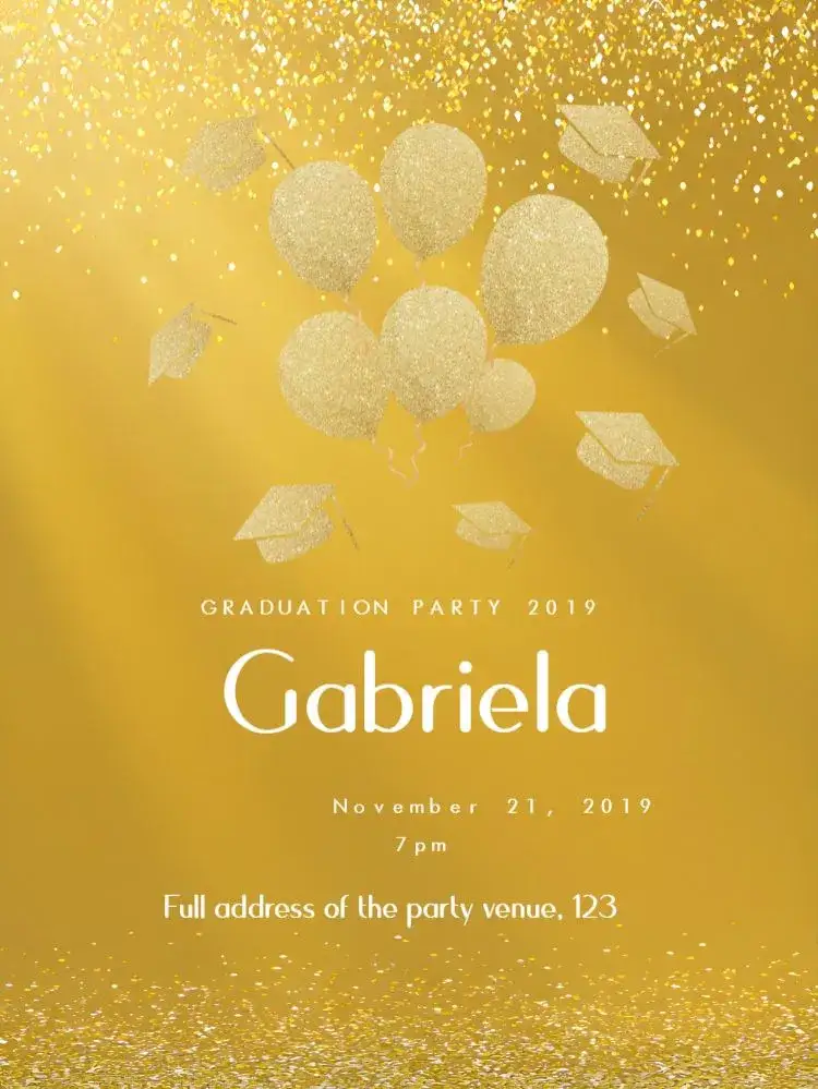 Invitation Glitter Graduation – Graduation theme black, golden, glittery, modern, festive, elegant