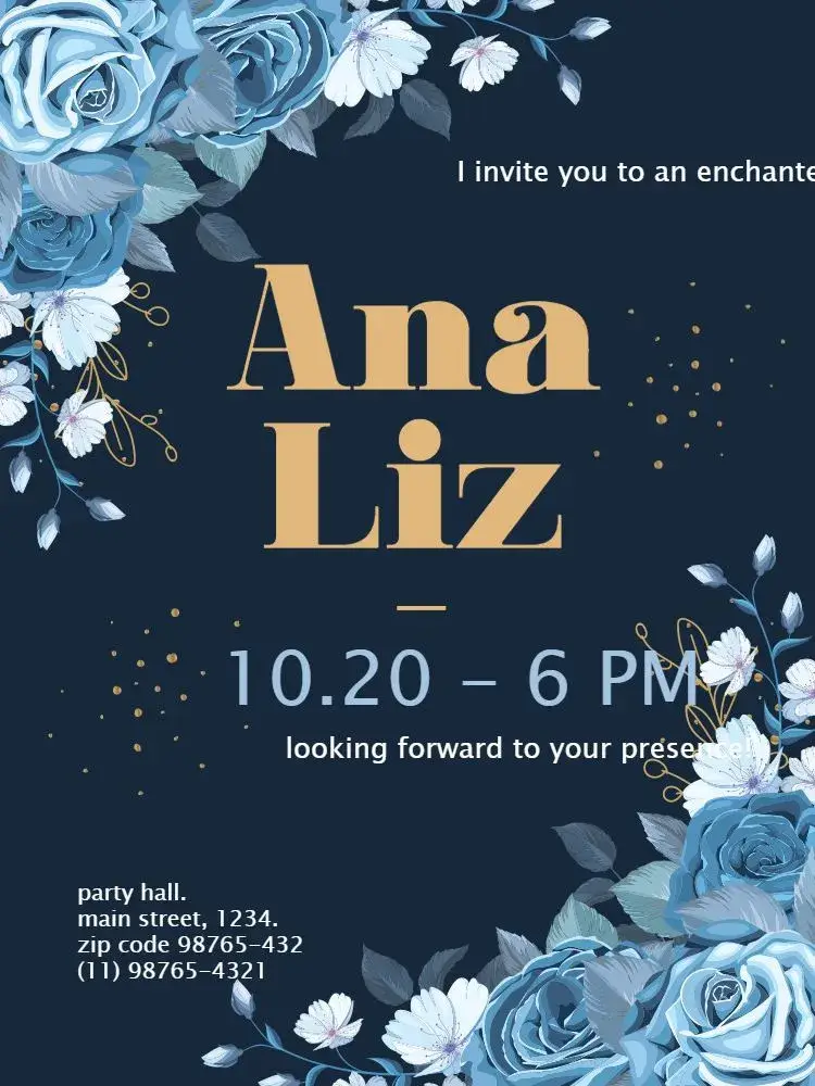 Digital Enchanted Garden Luxury Blue Floral invitation