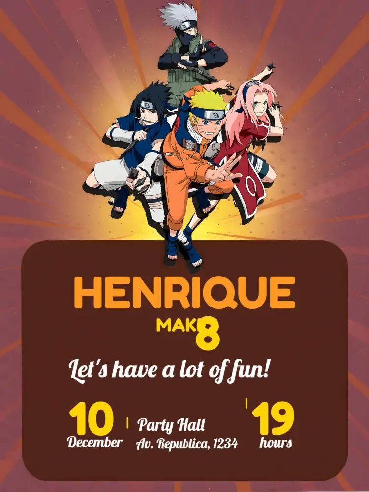 Yellow Naruto invitation