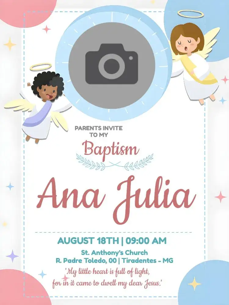 Invitation Baptism With Pink Photo – Baptism theme pink, delicate, angels, floral, minimalist, modern