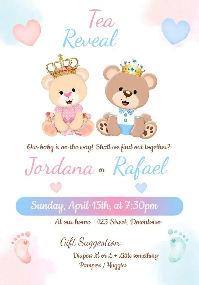Pink And Blue Teddy Bears Princess Reveal Party