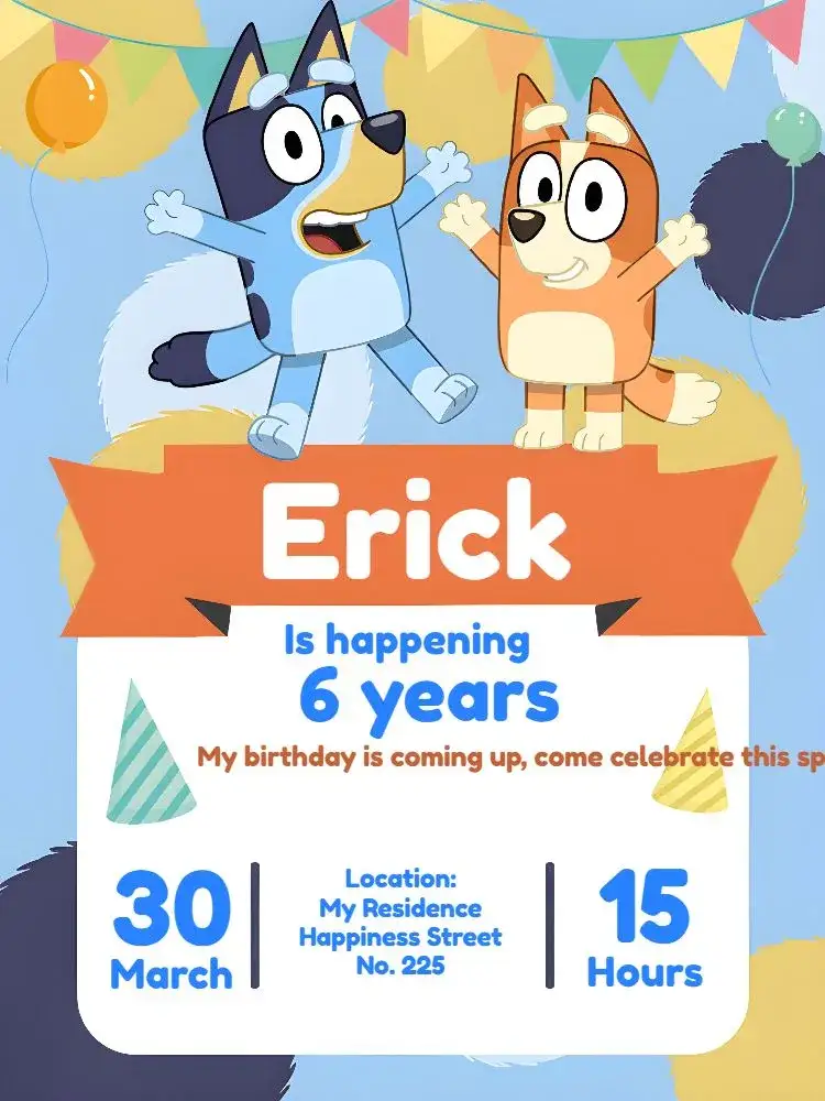 Invitation Bluey And Bingo Dog – Most searched for theme colorful, fun, childish, lively, themed, playful