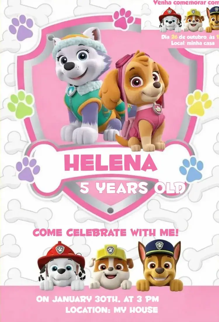 Invitation Paw Patrol Girl 1 – Birthday theme pink, fun, childish, colorful, themed, modern