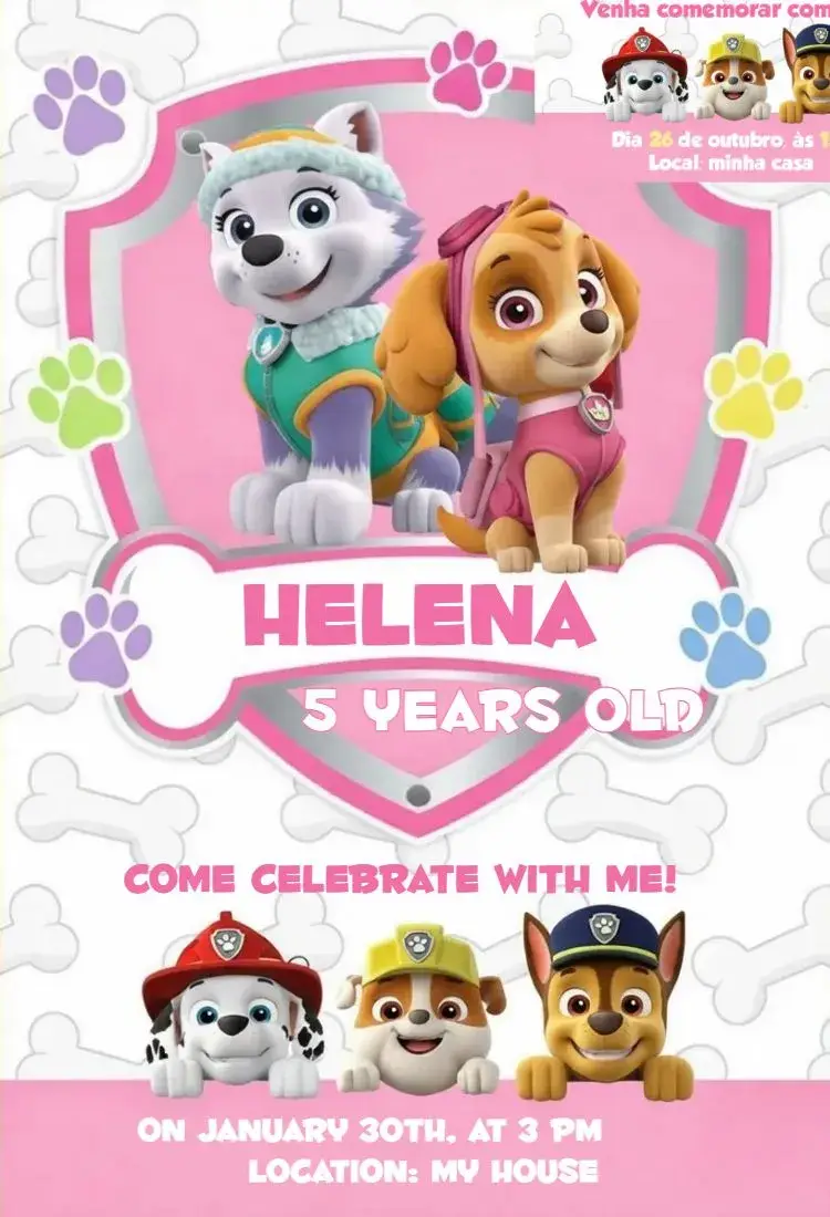 Invite Paw Patrol Girl 1 editable and customizable