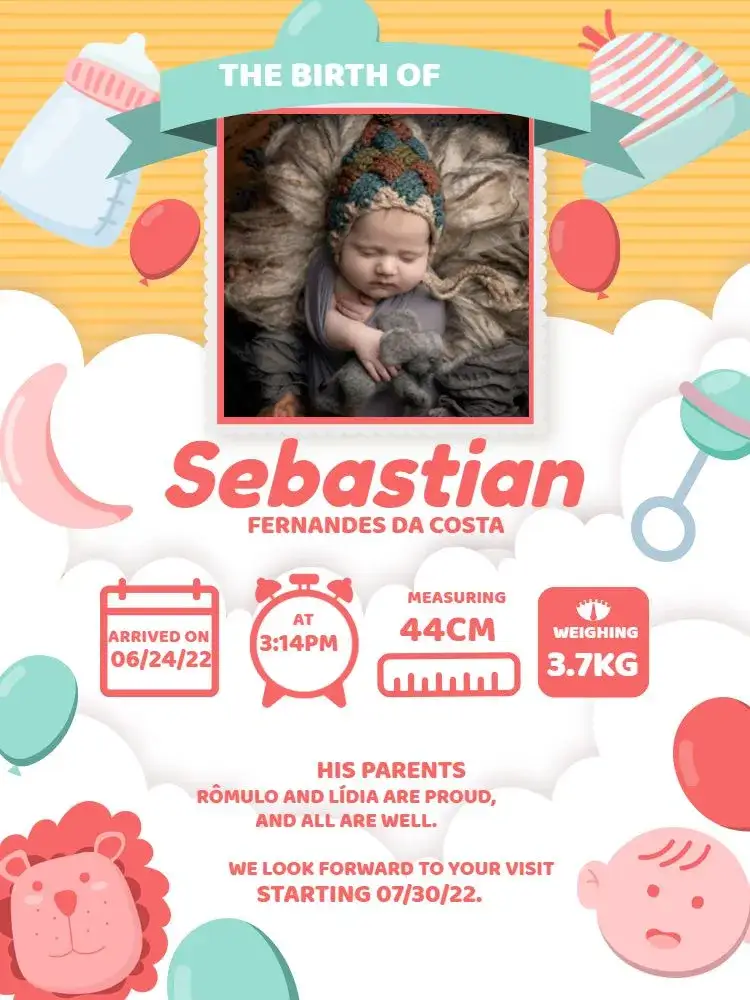 Invitation Baby Lion Birth Celebration Card – Card theme colorful, playful, animals, vibrant, childlike