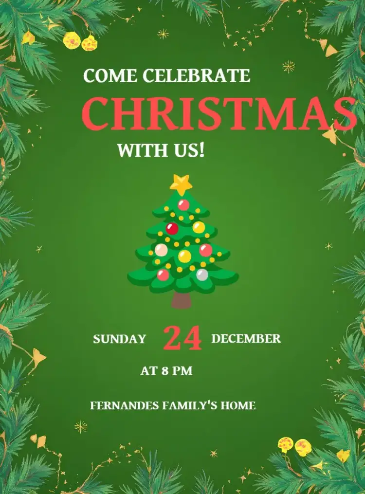 Invitation Family Christmas Party Dinner – Commemorative Dates theme festive, Christmas-themed, colorful, classic, cheerful, family-friendly