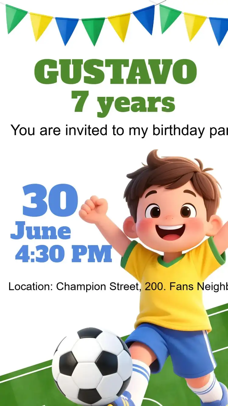 Digital invitation boy soccer Brazil World Cup
