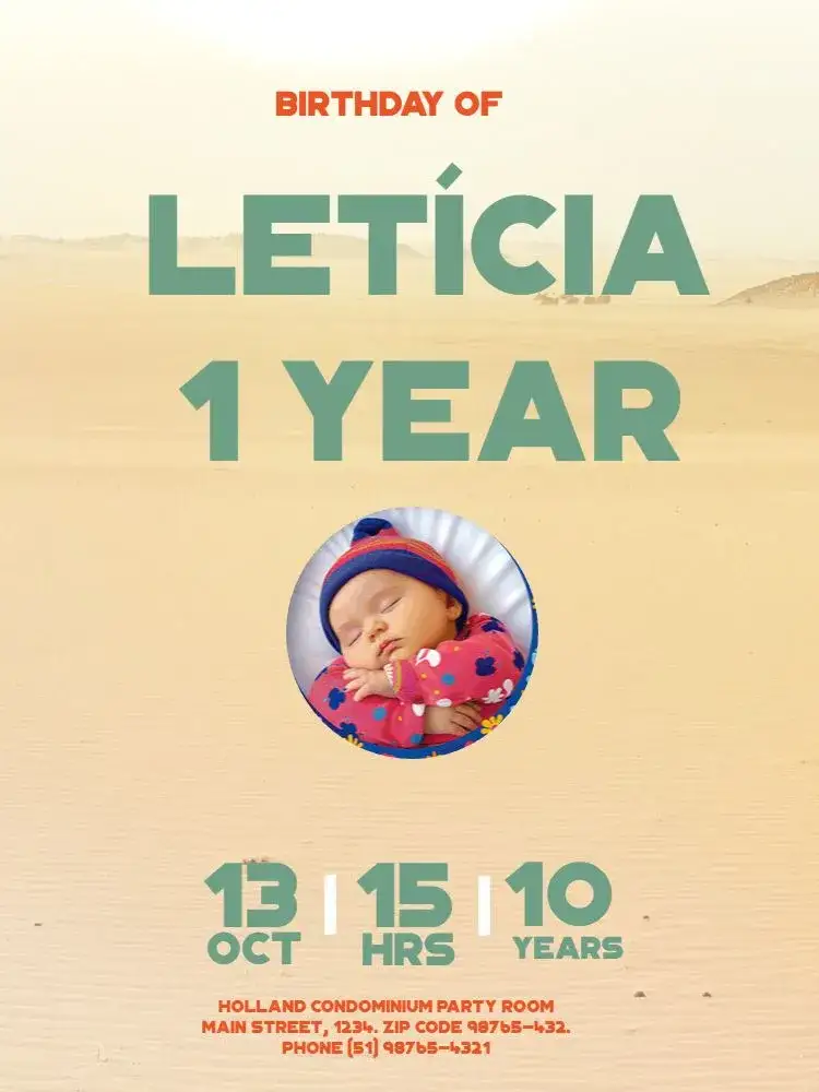 Invitation Arreia With Child Photo – Kids' Birthday Party theme beach, summer, colorful, fun, tropical