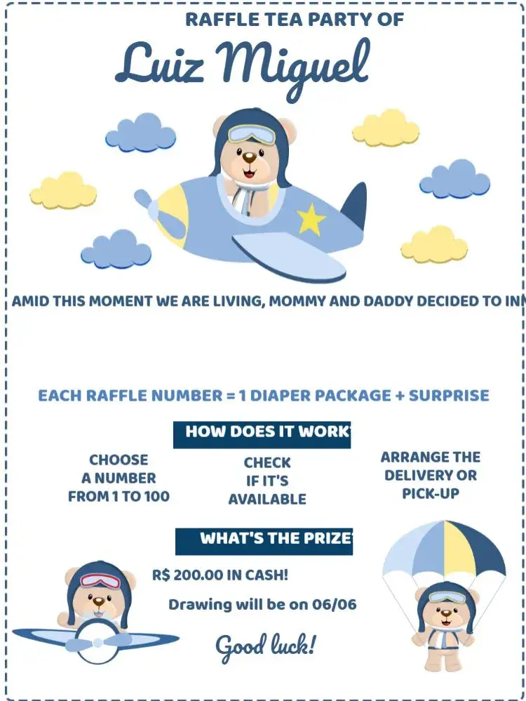 Tea Raffle Aviator Teddy Bear Balloonist invitation