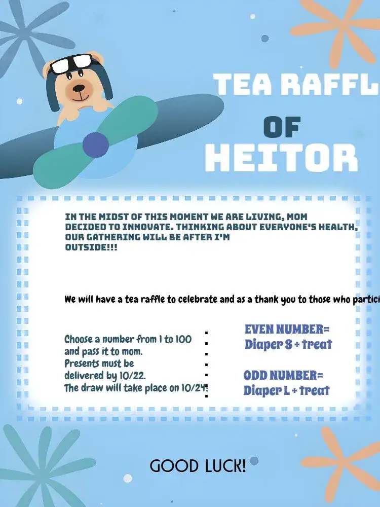 Invitation Tea Raffle Aviator Teddy Bear Bluewhite – Raffle Tea theme playful, modern, colorful, childlike, aviator
