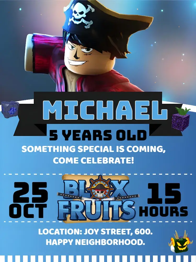 Blox Fruits With Gamer Photo invitation