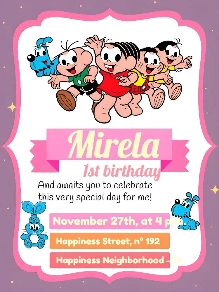 Invitation Turma Da Mônica White – Kids' Birthday Party theme children's, playful, colorful, fun-filled, themed, modern