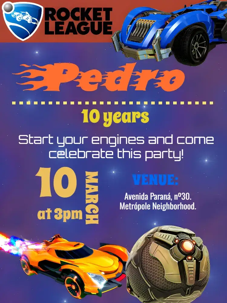 Invitation Rocket League Car – Most searched for theme modern, colorful, dynamic, game, sporty