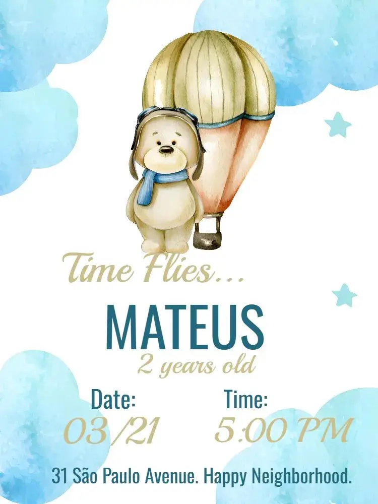 Golden Balloon Bear invitation