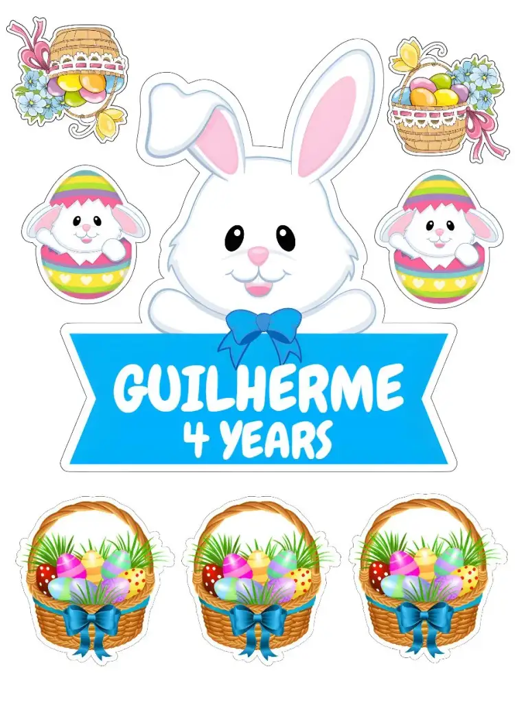 Invitation Easter Cake Topper – Cake topper theme blue, children's, fun, colorful, easter, graphic