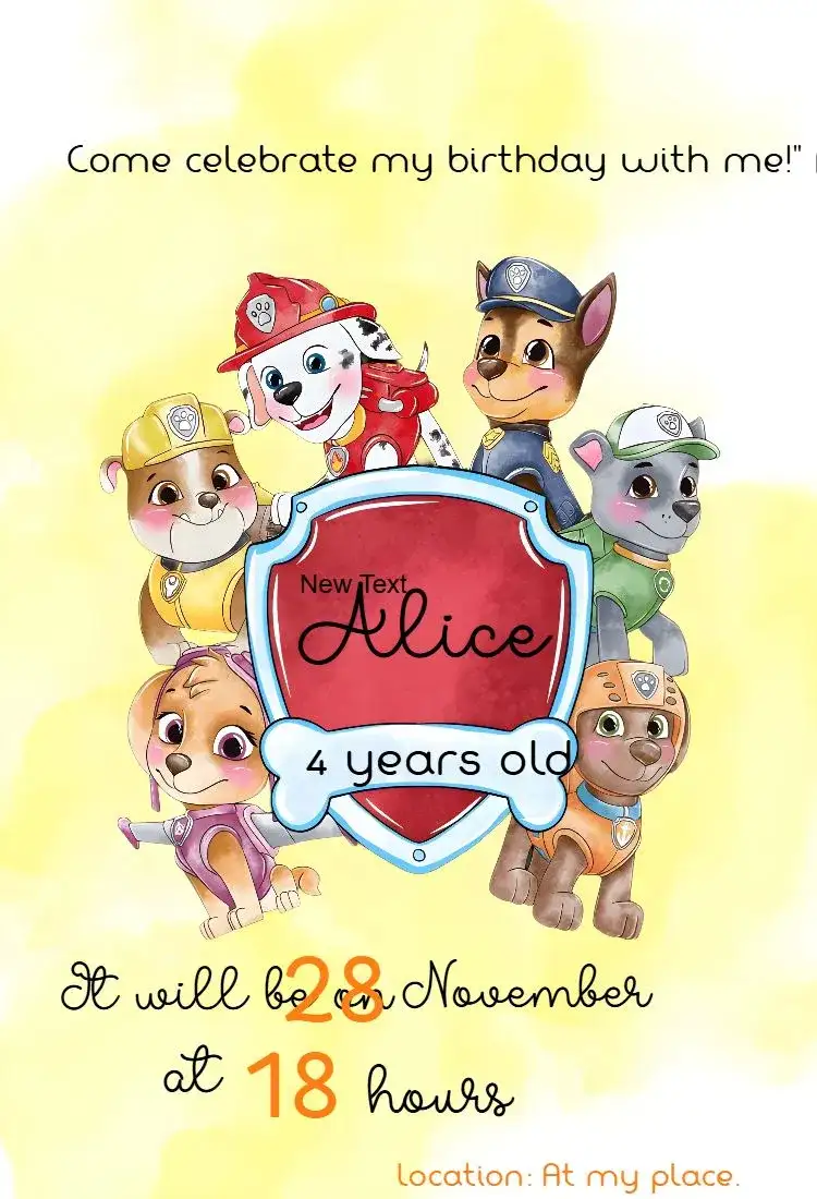 Paw Patrol Kids Birthday Invitation
