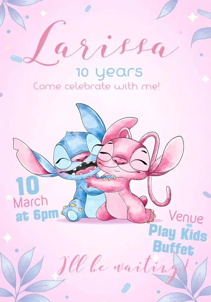 Invitation Stitch And Lola Angel Lilo – Most searched for theme pink, fun, themed, childish, colorful, playful