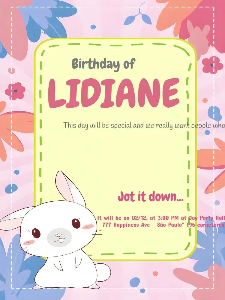 Pink Children's Bunny invitation