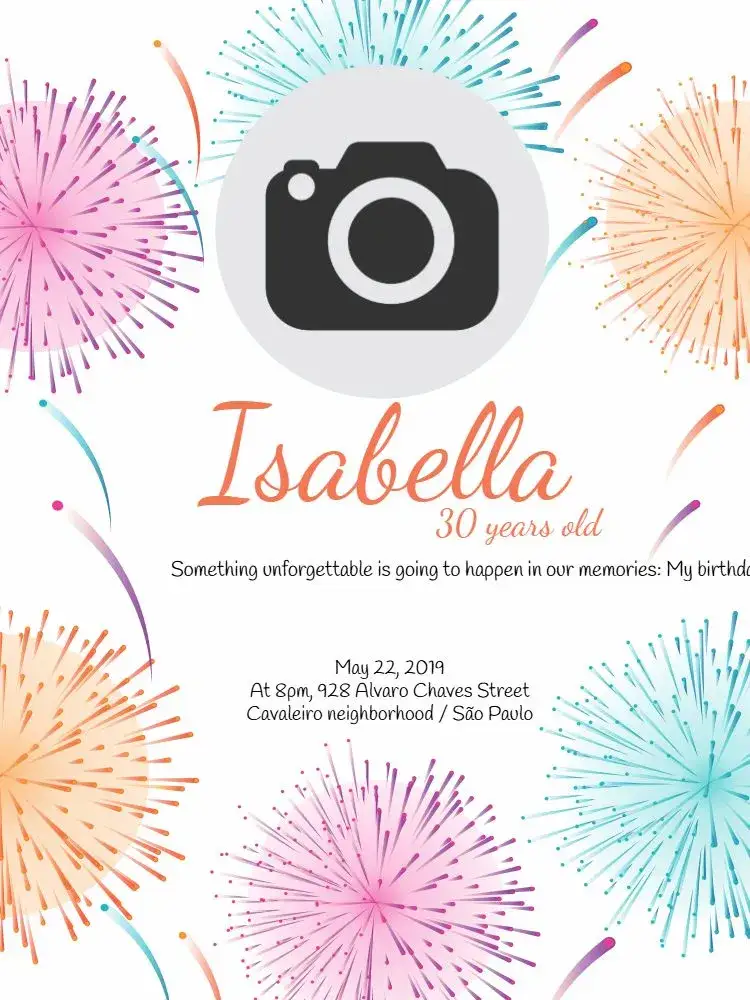 Invitation Fireworks Photo – Birthday theme colorful, festive, modern, bright, cheerful
