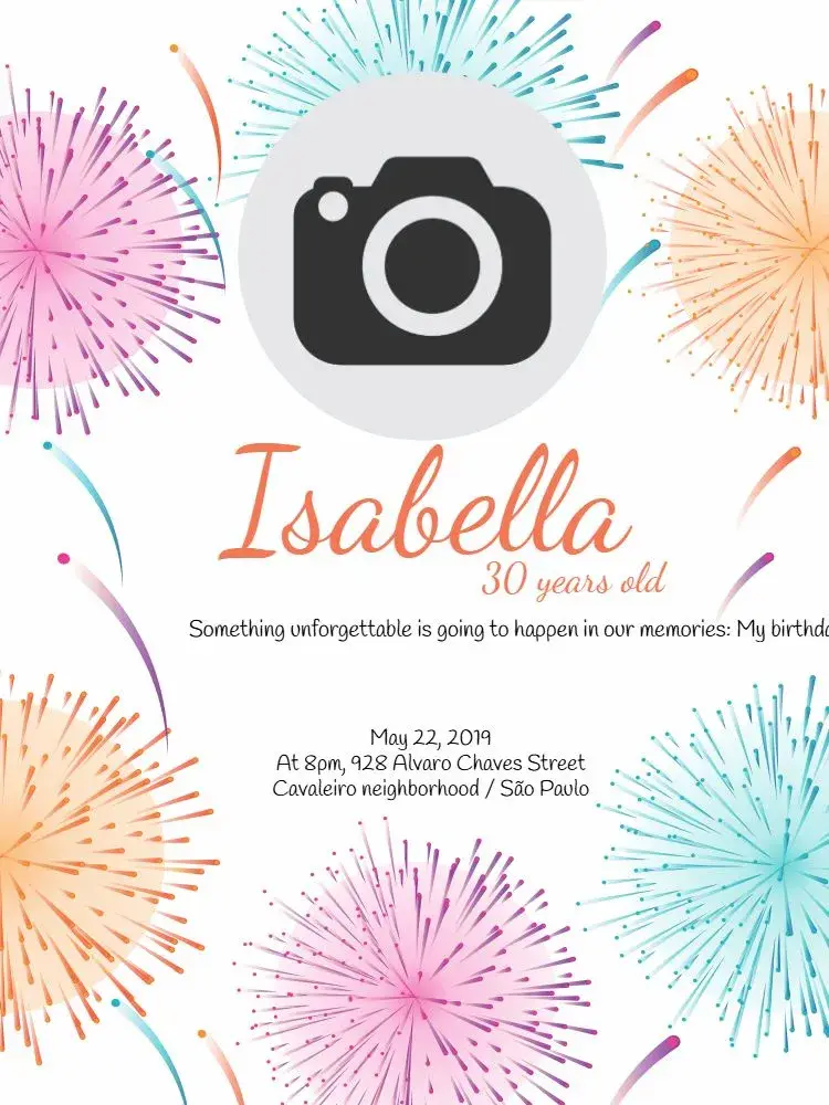 Invite Fireworks Photo editable and customizable