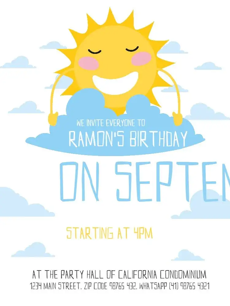 Sunbeam Clouds Party invitation