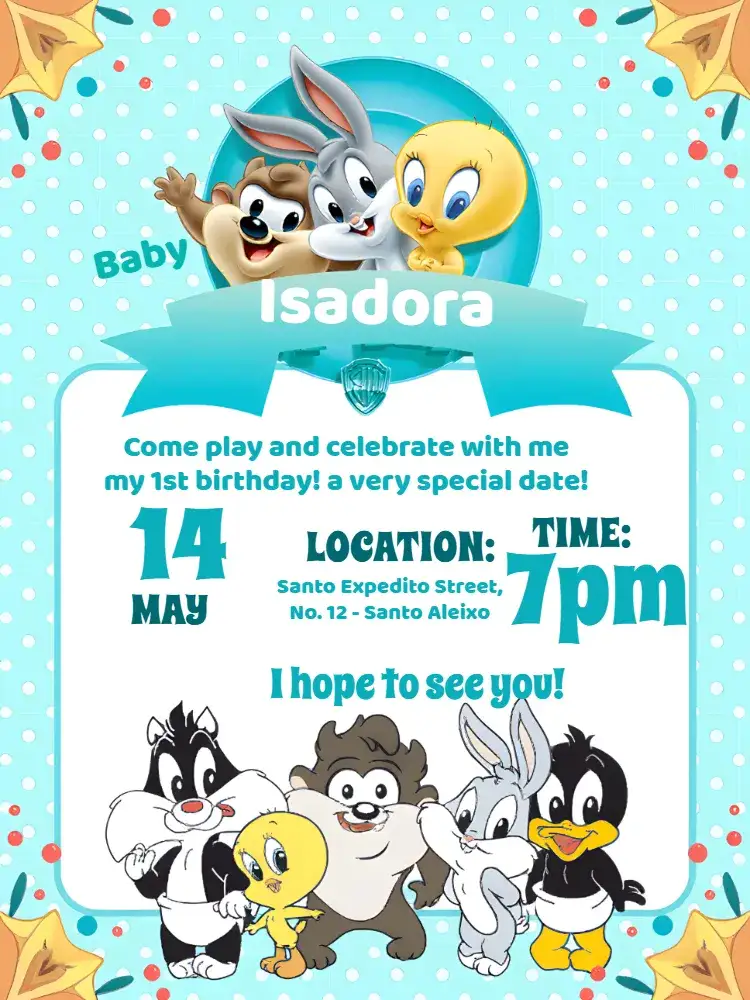 Invitation Looney Tunes Baby – Most searched for theme colorful, fun, childish, lively, playful, themed