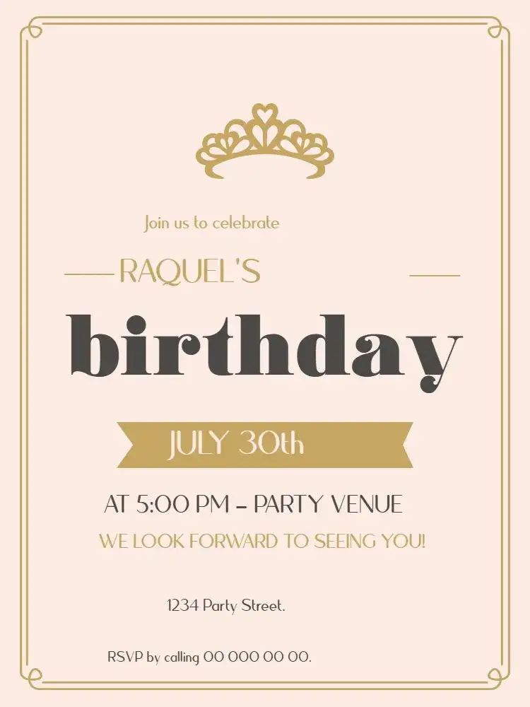 Invitation Pink Royalty – Kids' Birthday Party theme pink, delicate, elegant, childish, crown, arabesque
