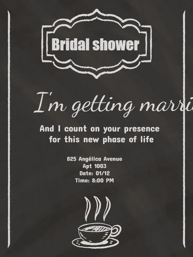 Invitation Bridal Shower Chalkboard Whatsapp – Bridal Shower theme chalkboard, minimalist, modern, elegant, dark, subtle