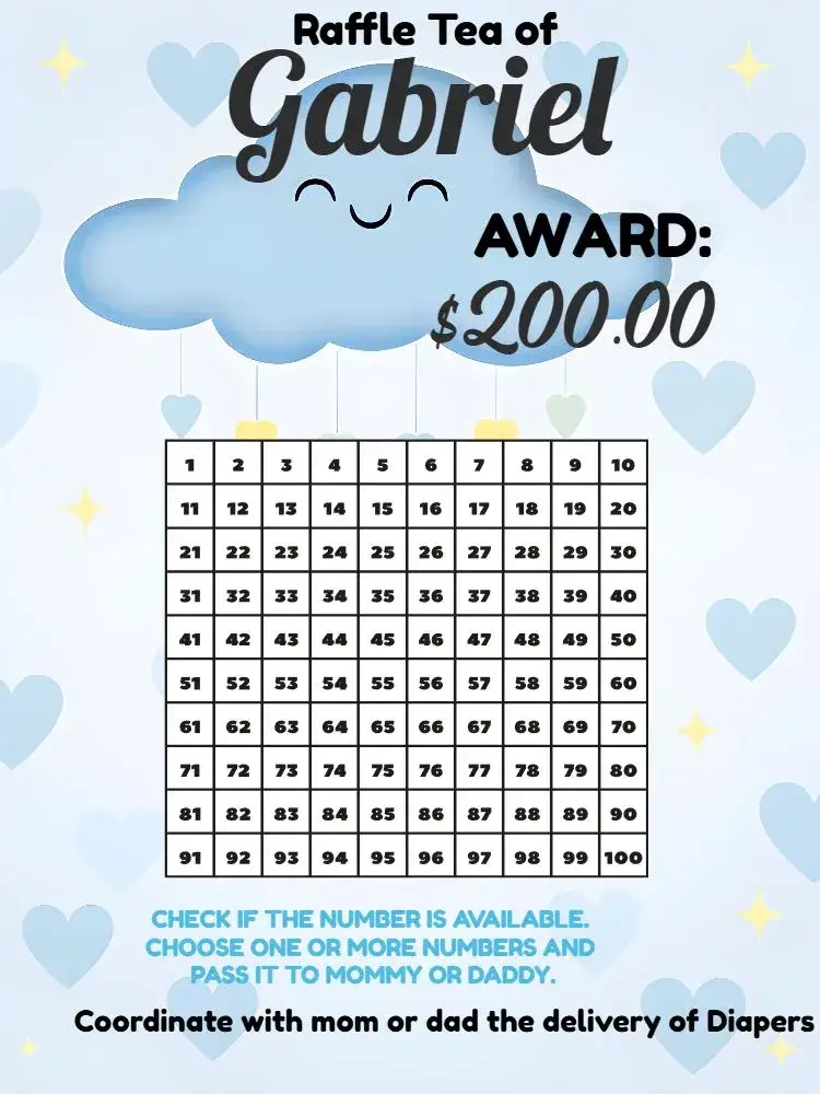 Invitation Tea Raffle Rain of Love Card – Raffle Tea theme blue and white, clouds, modern, childlike, charming, delicate
