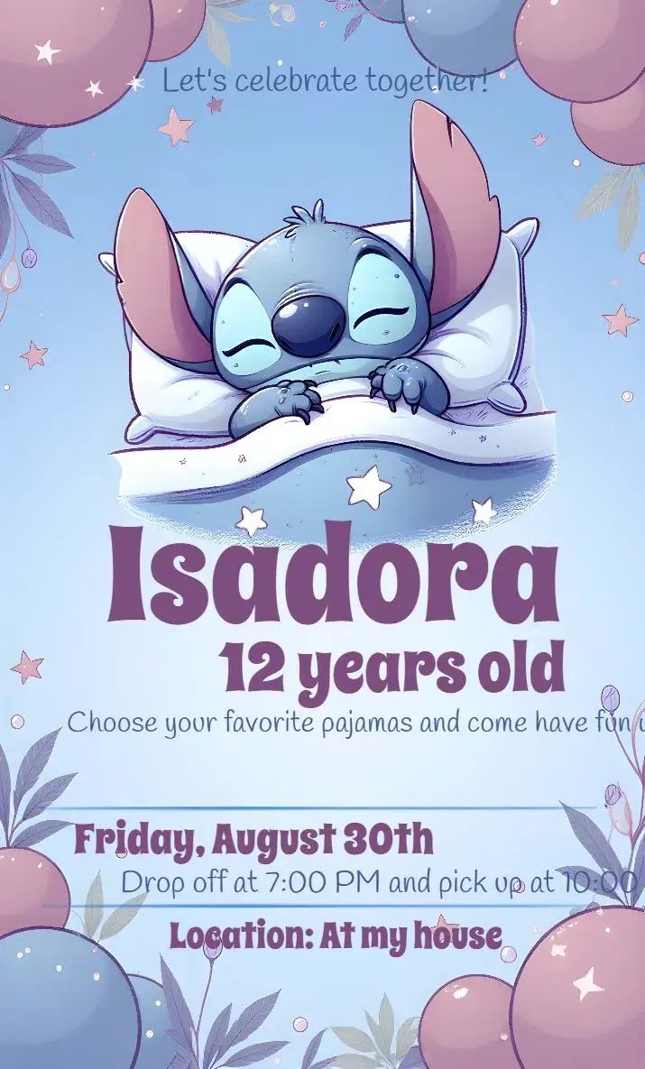 Blue Lilo Stitch Pajama Party invitation