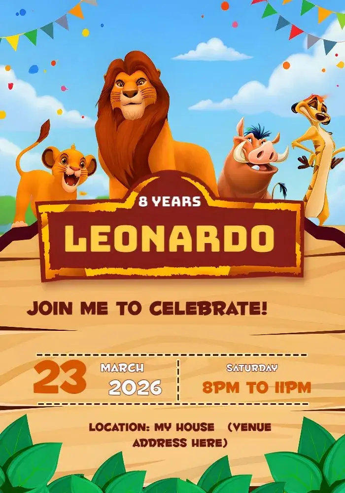 The Lion King Mufasa Movie invitation