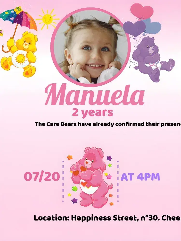 Lovely Care Bears With Pink Photo invitation