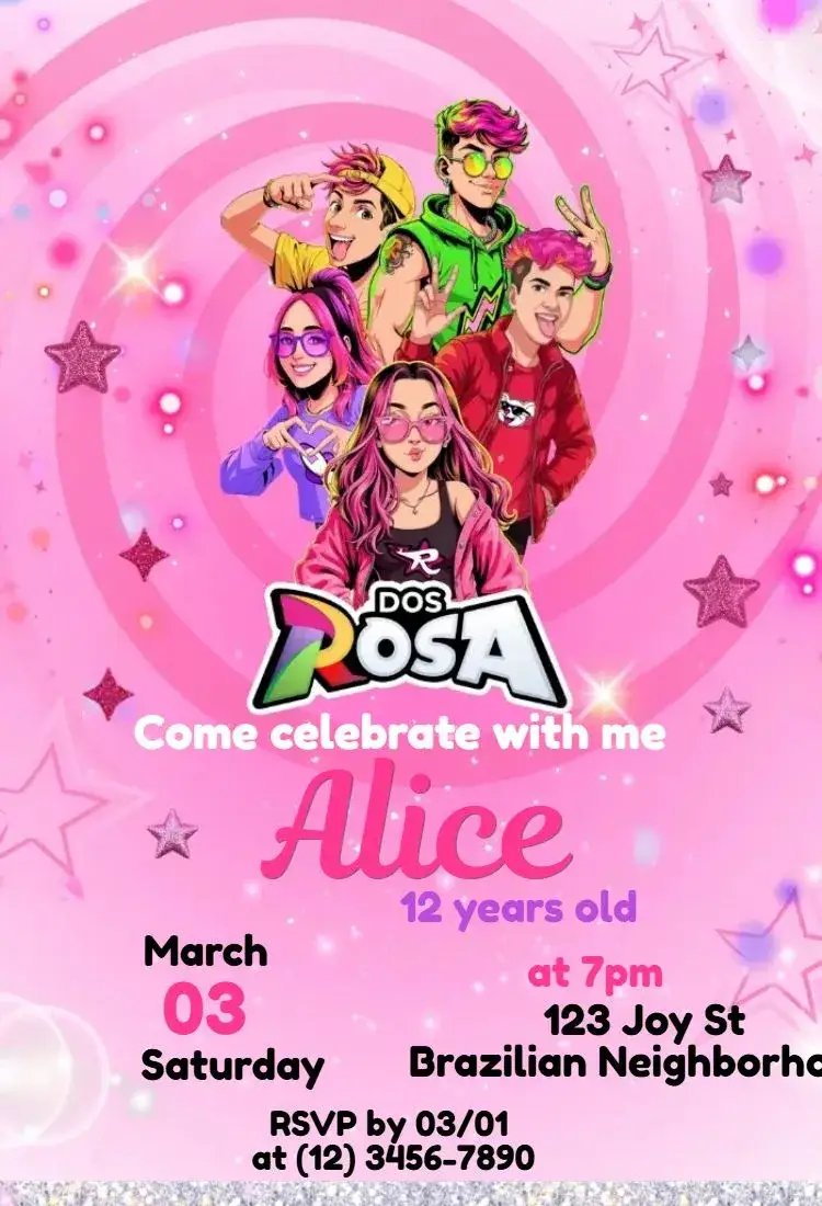 Invitation Invitation From Rosas Youtube Emily Vick – Most searched for theme colorful, fun, modern, youthful, inspired by YouTubers, themed