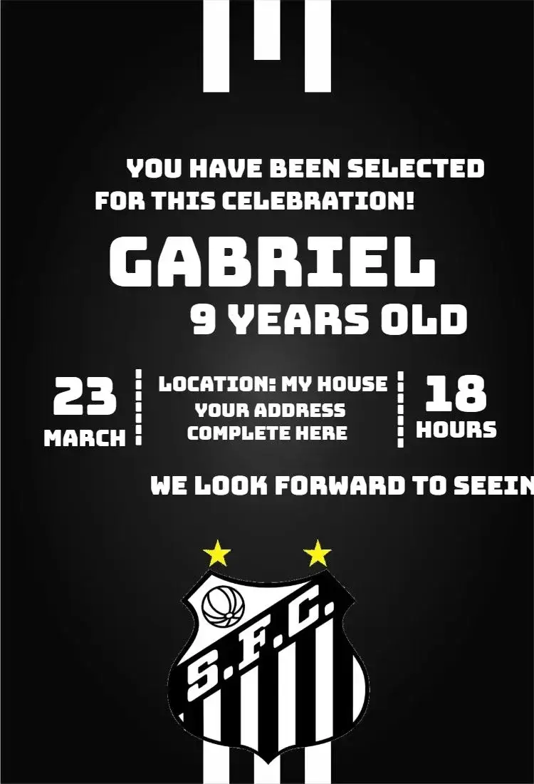 Invitation Santos 2 – Birthday theme soccer, contemporary, colorful, dynamic, sporty