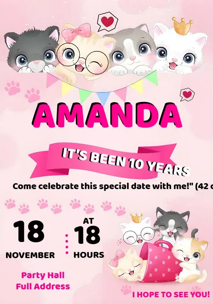 Invitation White Kitten Cat – Most searched for theme cute, colorful, playful, modern, animals, childish