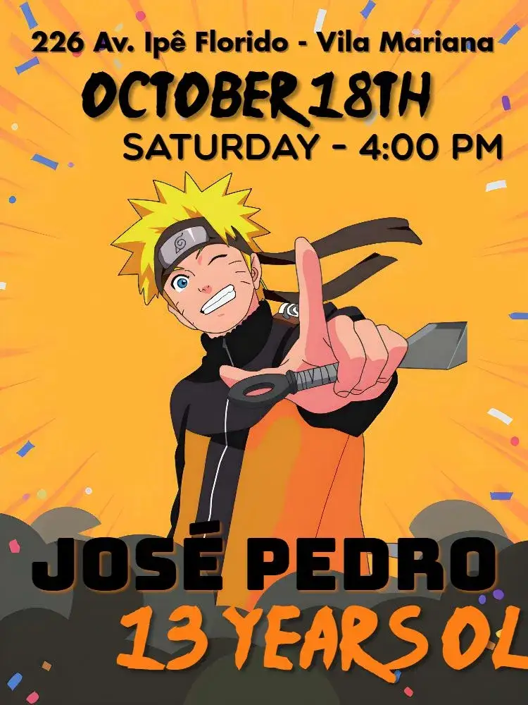 Invitation Naruto Hinata – Kids' Birthday Party theme anime, colorful, themed, fun, modern