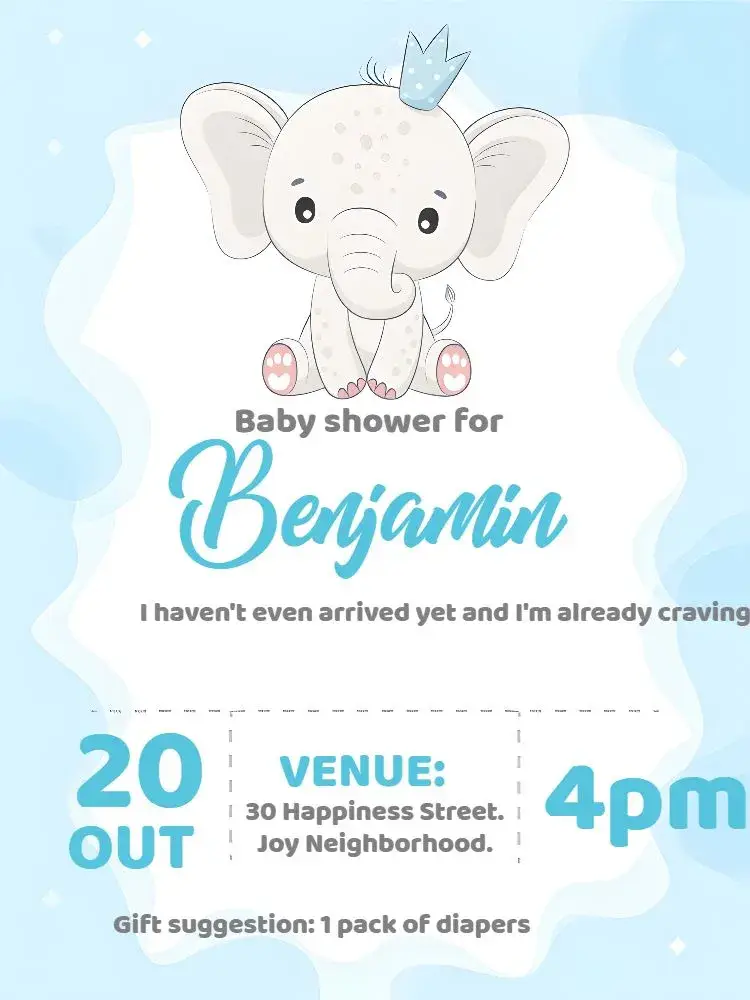 Elephant White Diaper Shower invitation