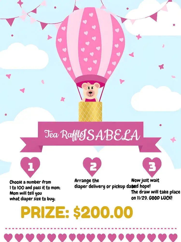 Invitation Tea Raffle Teddy Bear Sky Balloon – Raffle Tea theme cute, playful, colorful, childlike, delicate, festive