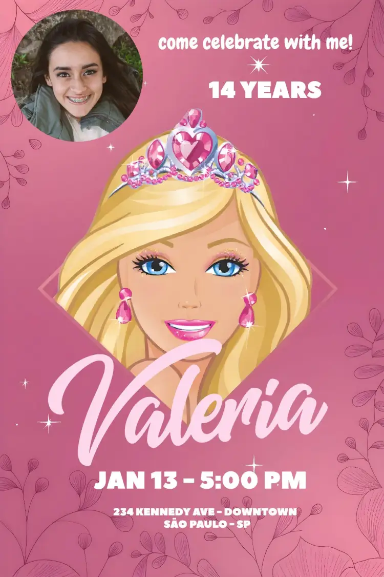 Invitation Barbie With Photo Toys – Sweet 15 theme colorful, childlike, playful, feminine, modern