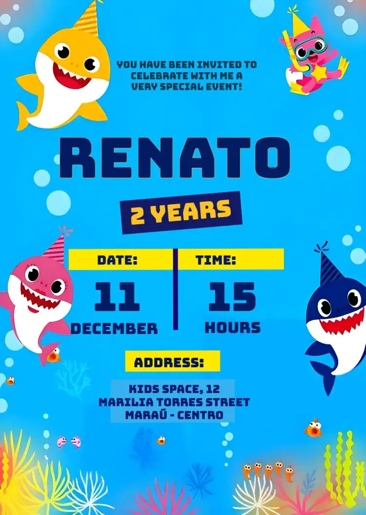 Baby Shark Kids invitation